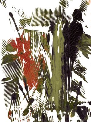 IMPRESSIONS 3 VERDE OLIVA LARANJA ABSTRATO ORGANICO PINTURA
