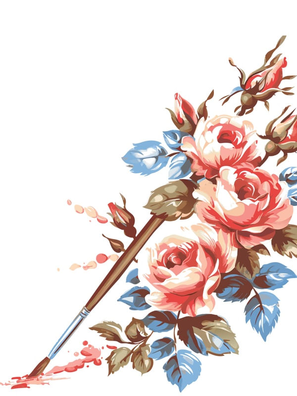 PINCEL COM ROSAS E FOLHAS AZUL