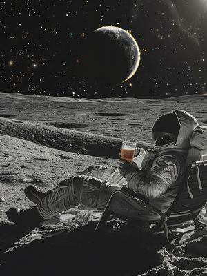 ESPAÇO- CERVEJA E REFLEXÕES- ASTRONAUTA NA LUA BY AI