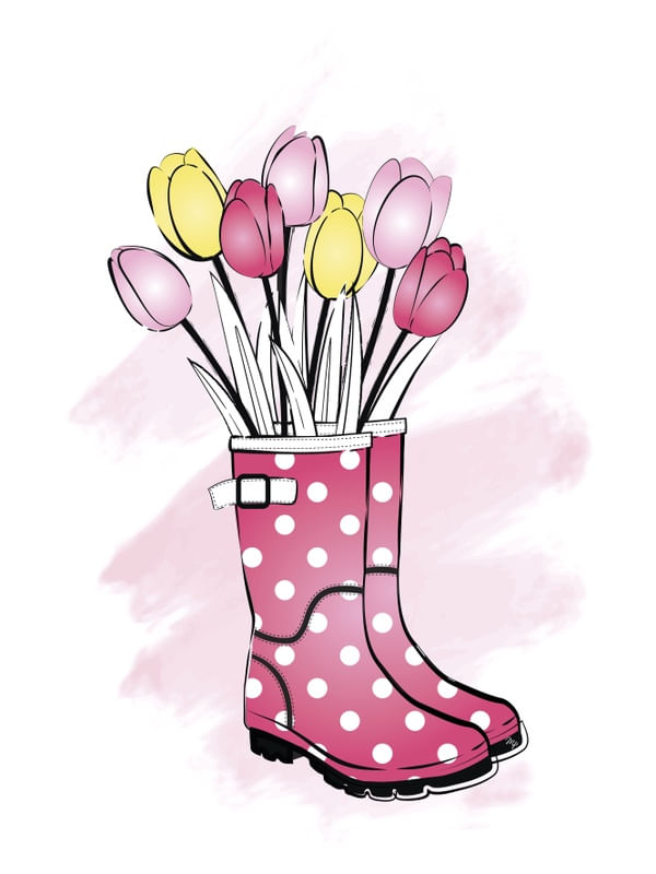 BOTAS DE CHUVA ROSA FLORESCENDO