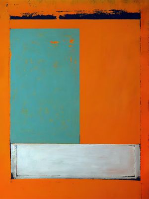 CONTRASTE SIMULTÂNEO - ABSTRATO EM SALMÃO E TURQUESA