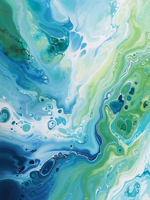 MARBLING REVERIE I - ABSTRATO MARMORIZADO EM AZUL TURQUESA E VERDE BY AI