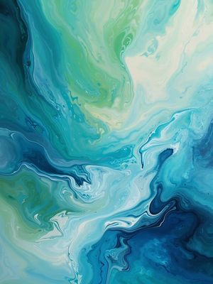 MARBLING REVERIE II - ABSTRATO MARMORIZADO EM AZUL TURQUESA E VERDE BY AI