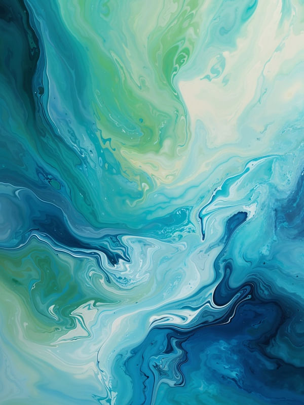 MARBLING REVERIE II - ABSTRATO MARMORIZADO EM AZUL TURQUESA E VERDE BY AI