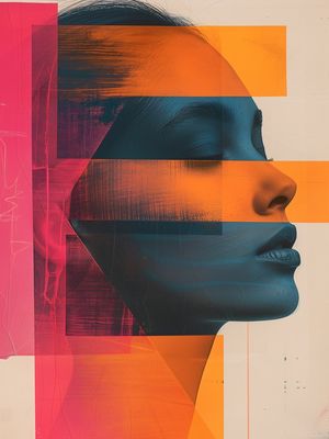 RETROPOP IV - COLAGEM MULHER ROSA E LARANJA BY AI