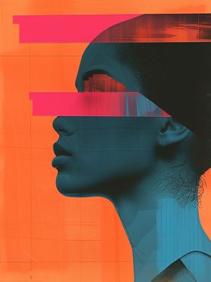 RETROPOP V - COLAGEM MULHER ROSA LARANJA E AZUL BY AI