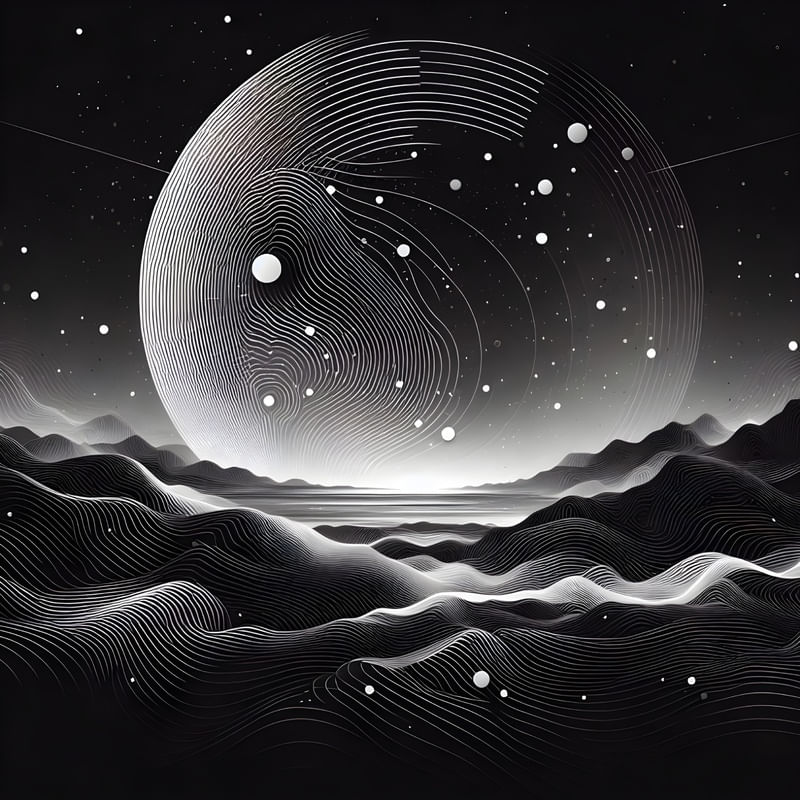 A MINIMALIST ABSTRACT LANDSCAPE IN BLACK AND WHITE BY AI