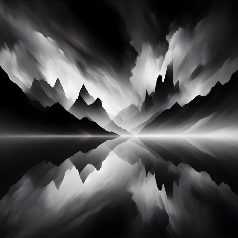 A MINIMALIST LAKE REFLECTION IN BLACK AND WHITE BY AI