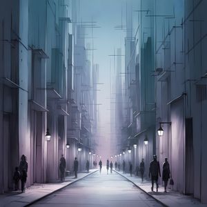 A SKETCH OF AN ABSTRACT CITYSCAPE AT NIGH BY AI