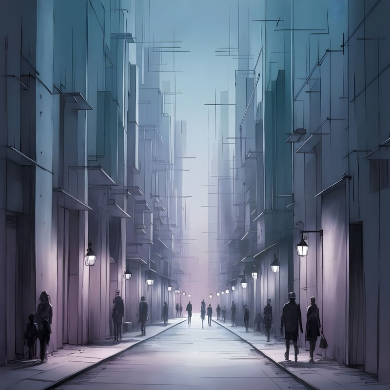 A SKETCH OF AN ABSTRACT CITYSCAPE AT NIGH BY AI
