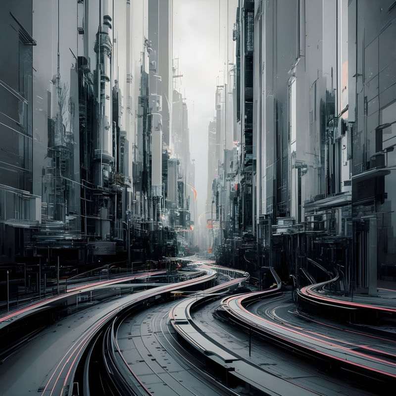A STUNNING ABSTRACT INTERPRETATION OF A BUSTLING CITY BY AI