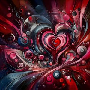 ABSTRACT EXPRESSION OF LIFE WITH LOVE RED THREE BY AI