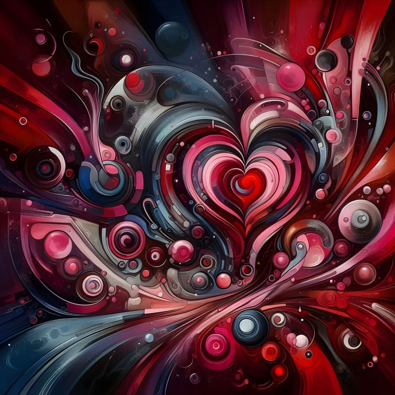 ABSTRACT EXPRESSION OF LIFE WITH LOVE RED THREE BY AI