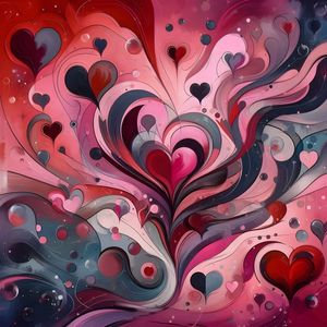 ABSTRACT EXPRESSION OF LIFE WITH LOVE RED TWO BY AI