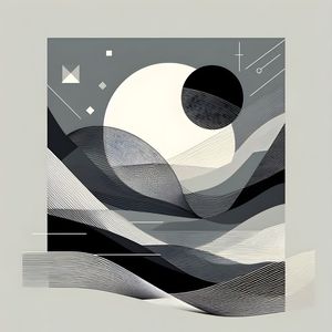 ABSTRACT GEOMETRIC LANDSCAPE IN BLACK AND WHITE BY AI