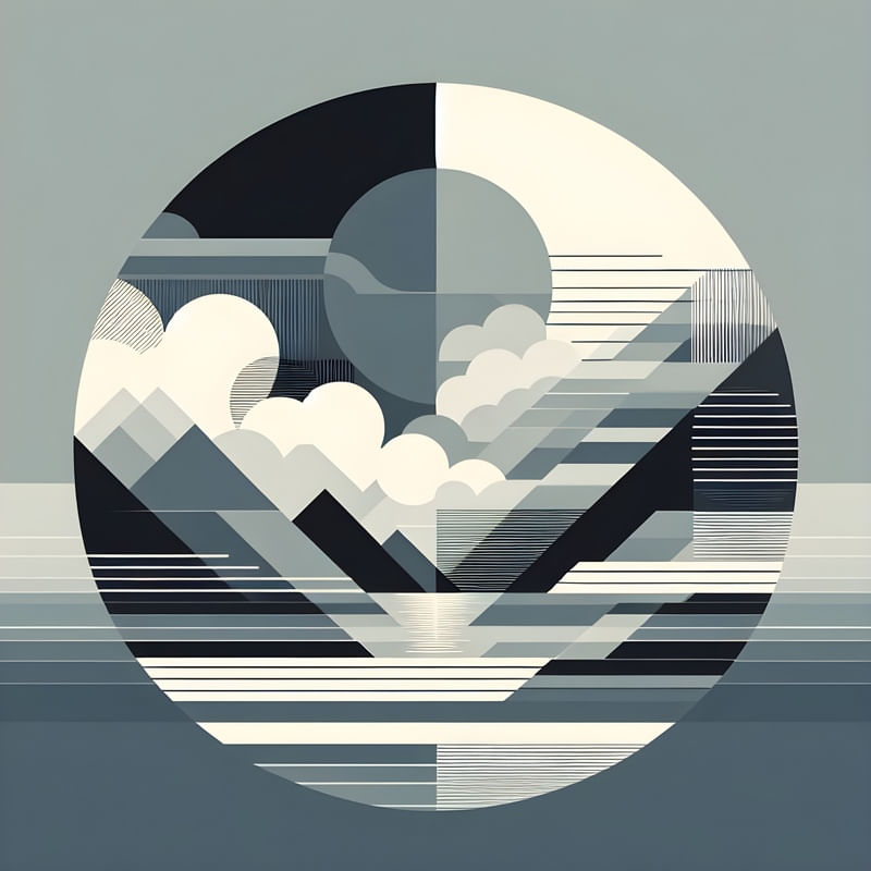 GEOMETRIC ARTWORK IN BLACK AND WHITE BY AI