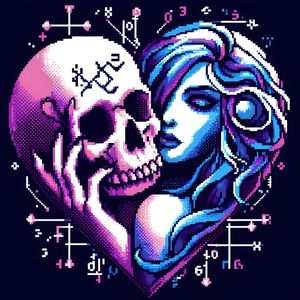 A MULHER E A CAVEIRA EM TONS DE AZUL E ROXO TWO BY AI