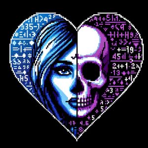 A MULHER E A CAVEIRA EM TONS DE AZUL E ROXO FOUR BY AI