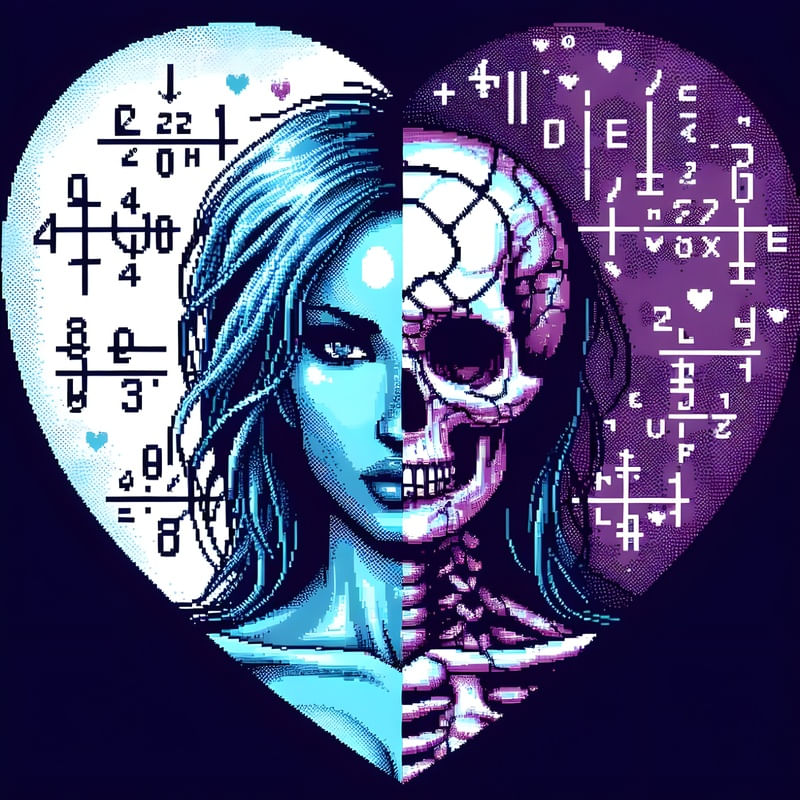 A MULHER E A CAVEIRA EM TONS DE AZUL E ROXO THREE BY AI
