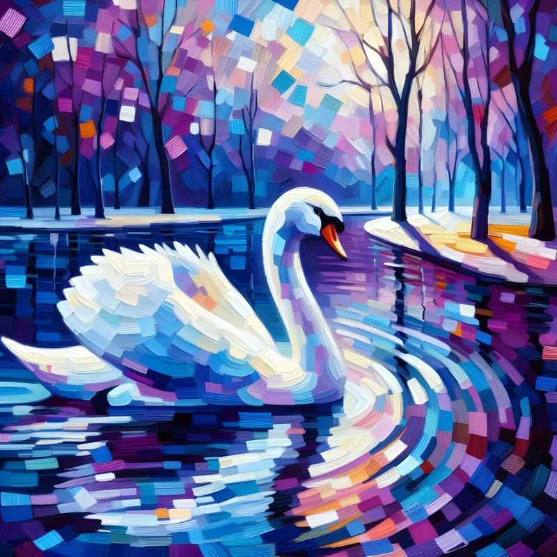 CISNE ESTILO EXPRESSIONISMO FIGURATIVO GEOMÉTRICO EM TONS DE ROXO E ROSA BY AI