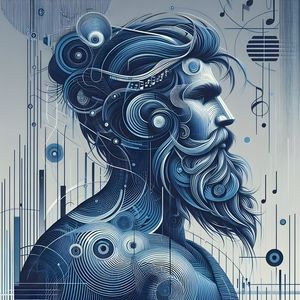 HOMEM ESTILO FUTURISMO MUSICAL THREE BY AI