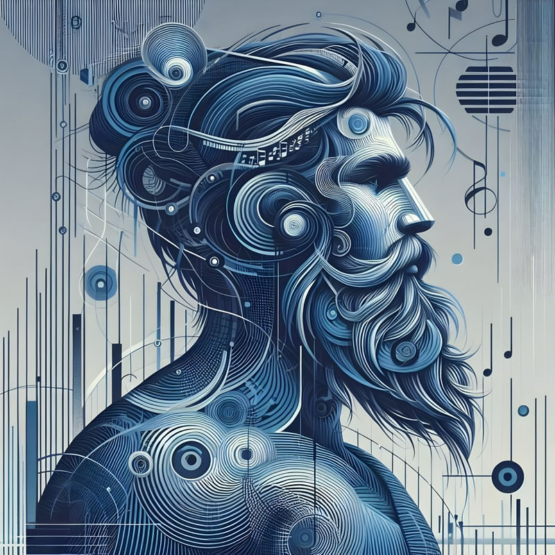 HOMEM ESTILO FUTURISMO MUSICAL THREE BY AI