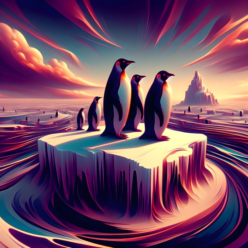 PINGUINS NA ILHA ESTILO FUTURISMO SURREALISTA BY AI