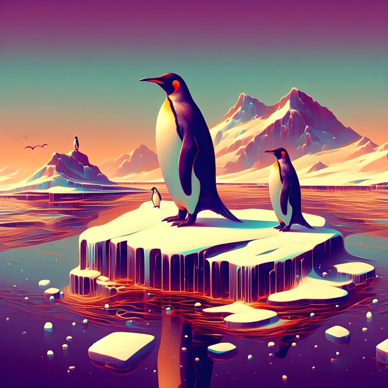 PINGUINS NA ILHA ESTILO FUTURISMO SURREALISTA TWO BY AI