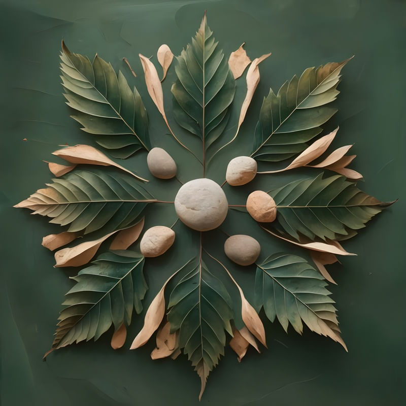 ABSTRACT LEAVES AND STONES BY AI