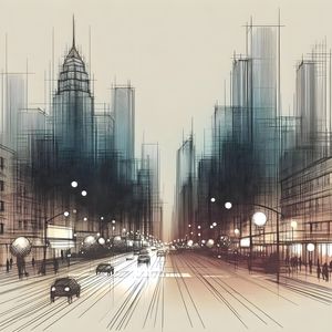 SKETCH OF AN ABSTRACT CITYSCAPE AT NIGHT BY AI
