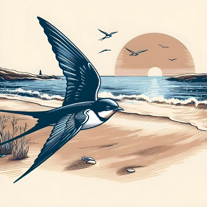 ANDORINHA EM UMA PRAIA NO ESTILO VETORES MINIMALISTA BY AI