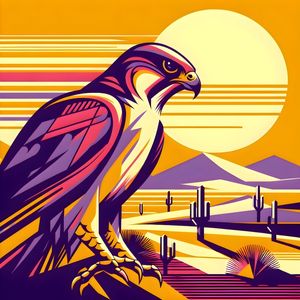 FALCÃO NO DESERTO CONSTRUTIVISTA POP ART RETRÔ BY AI