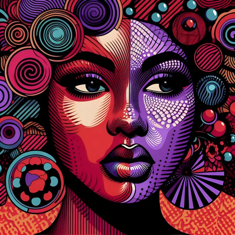 A FACE FEMININA POP ART BARROCA ONE BY AI