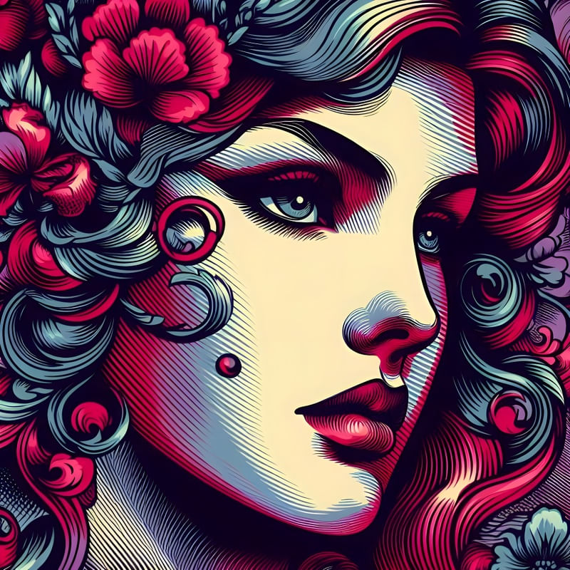 A FACE FEMININA POP ART BARROCA THREE BY AI