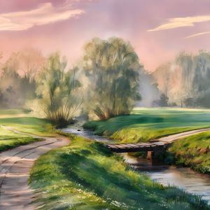 SERENE RURAL LANDSCAPE WATERCOLOR PAINTING BY AI