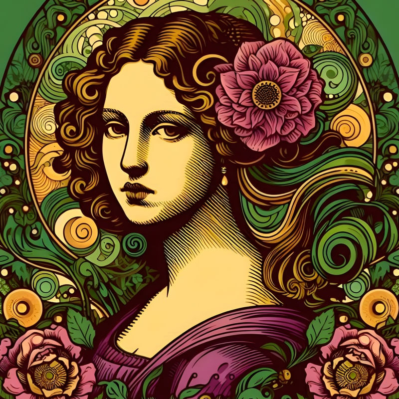 MONALISA ART NOUVEAU VERDE ROXO THREE BY AI