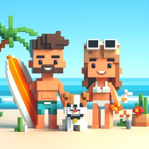 BEACH SCENE PIXEL ART BY AI