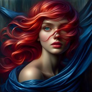 A FEMALE FIGURE WITH VIBRANT RED HAIR ONE BY AI