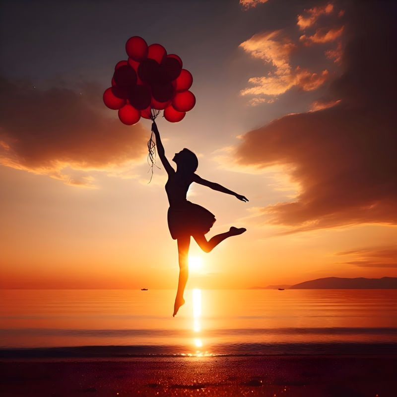 A HAPPY WOMAN AT THE SUNSET BY AI
