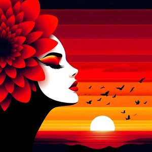 A MINIMALIST ILLUSTRATION OF A WOMAN SET AGAINST THE SUNSET ONE BY AI
