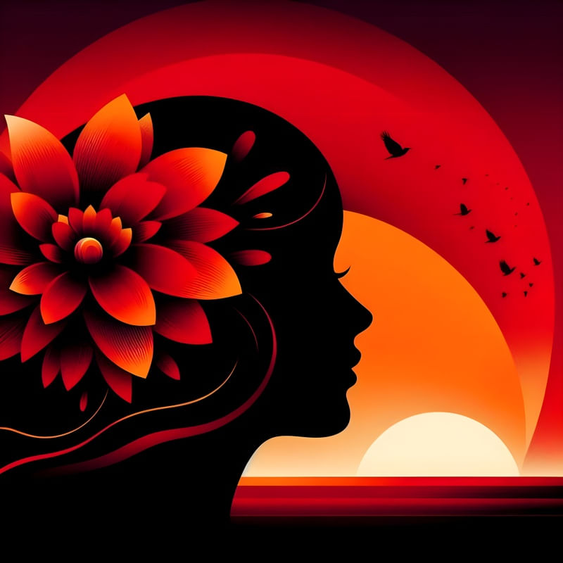 A MINIMALIST ILLUSTRATION OF A WOMAN SET AGAINST THE SUNSET THREE BY AI