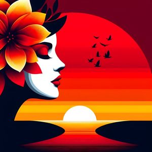A MINIMALIST ILLUSTRATION OF A WOMAN SET AGAINST THE SUNSET TWO BY AI