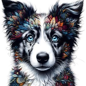 A WATERCOLOR ILLUSTRATION OF A BORDER COLLIE FIVE BY AI