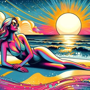 A WOMAN SUNBATHING ON THE BEACH ONE BY AI