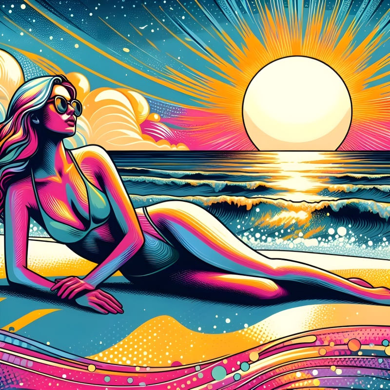 A WOMAN SUNBATHING ON THE BEACH ONE BY AI