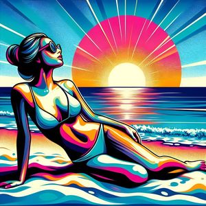 A WOMAN SUNBATHING ON THE BEACH THREE BY AI