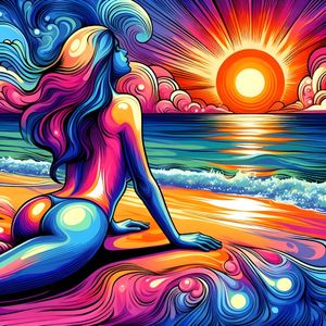A WOMAN SUNBATHING ON THE BEACH TWO BY AI
