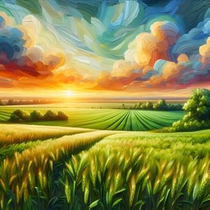 GREEN FIELD ARTWORK IN OIL PAINTING RELIEF FOUR BY AI