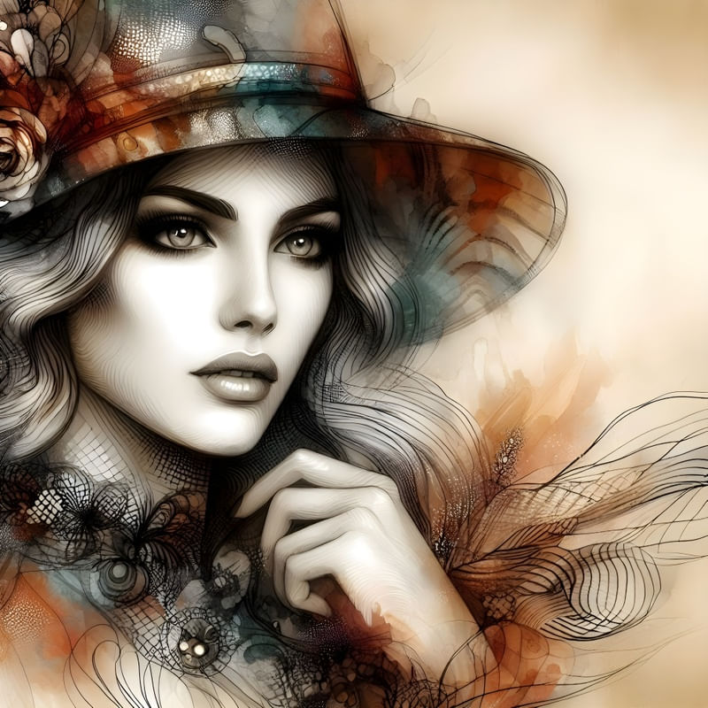WATERCOLOR AND METALLIC OIL ARTISTRY WOMAN FOUR BY AI