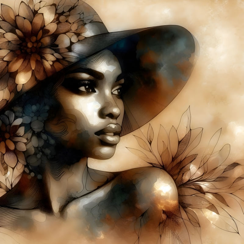 WATERCOLOR AND METALLIC OIL ARTISTRY WOMAN ONE BY AI